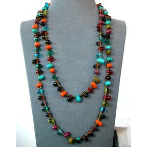 44" Multi-Colored Glass Bead Necklace Single Strand